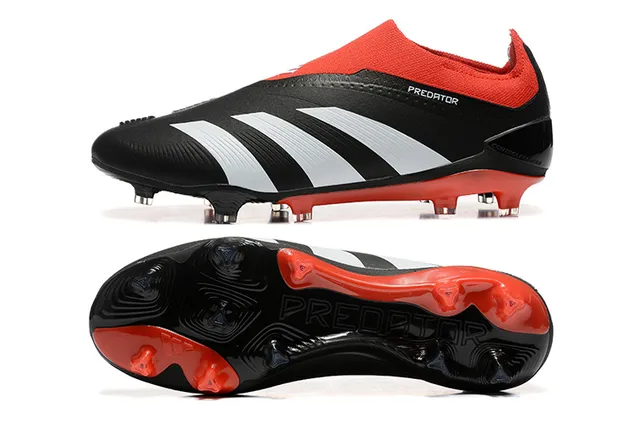 Adidas Predator Noir Rouge Blanc Firm-Ground Chaussures de Football 9