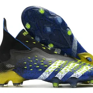 Adidas Predator Azul Negro Alto Corte Ajuste Calcetín Superior Tierra Firme Zapatos de Fútbol