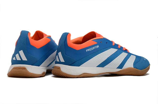 Adidas Predator নীল কমলা সিন্থেটিক টেক্সটাইল উপর তিন সাদা ফিতা ইন্ডোর সকার জুতো 4