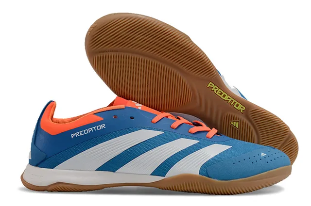Adidas Predator নীল কমলা সিন্থেটিক টেক্সটাইল উপর তিন সাদা ফিতা ইন্ডোর সকার জুতো 5