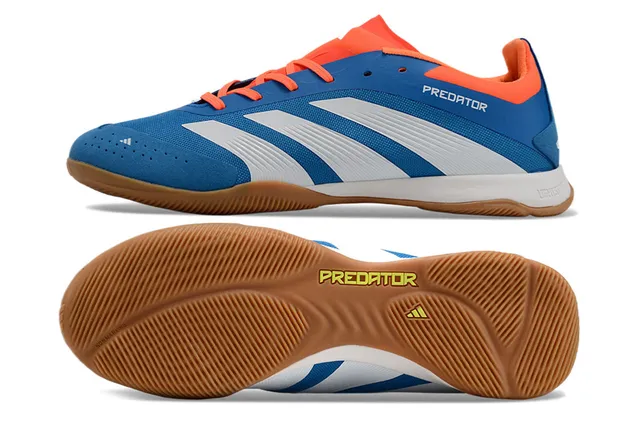 Adidas Predator নীল কমলা সিন্থেটিক টেক্সটাইল উপর তিন সাদা ফিতা ইন্ডোর সকার জুতো 6