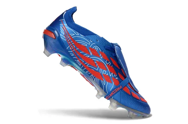 Adidas Predator Chaussures de football Bleu Argent Fermeture par sangle Sans lacets Contrepied talon iridescent Terrain synthétique 2
