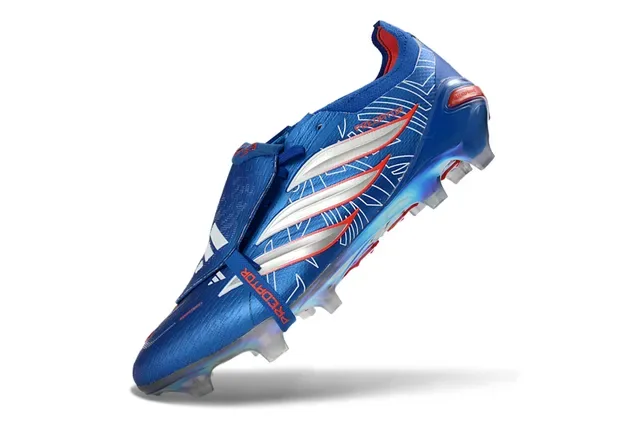 Adidas Predator Chaussures de football Bleu Argent Fermeture par sangle Sans lacets Contrepied talon iridescent Terrain synthétique 3