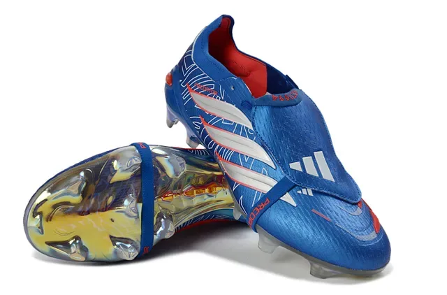 Adidas Predator Chaussures de football Bleu Argent Fermeture par sangle Sans lacets Contrepied talon iridescent Terrain synthétique 4