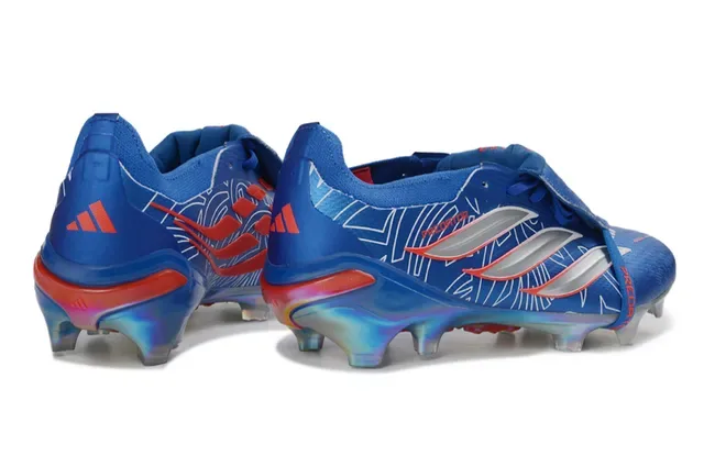 Adidas Predator Chaussures de football Bleu Argent Fermeture par sangle Sans lacets Contrepied talon iridescent Terrain synthétique 5