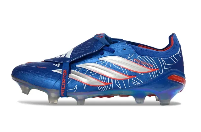 Adidas Predator Chaussures de football Bleu Argent Fermeture par sangle Sans lacets Contrepied talon iridescent Terrain synthétique 7