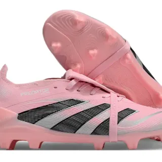 Adidas Predator Pink Black Chaussures de football à lacets asymétriques à tige basse pour terrain ferme