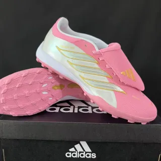 Adidas Predator 粉金 無鞋帶 帶扣 彩虹白 側邊面板 草地足球鞋