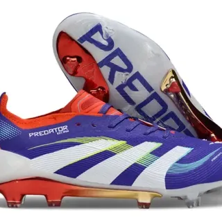 Adidas Predator Púrpura Rojo Parte Superior Ribeteada Sintética Sobreposición de Tres Rayas Tierra Firme Zapatos de Fútbol