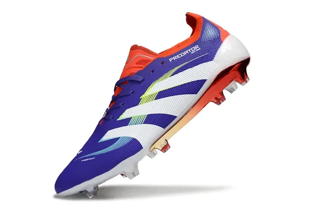 Adidas Predator Roxo Vermelho Parte Superior Sintética Ribeteada Sobreposição de Três Listras Terra Firme Sapatos de Futebol 3