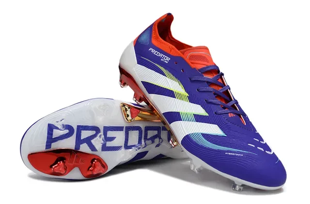 Adidas Predator Roxo Vermelho Parte Superior Sintética Ribeteada Sobreposição de Três Listras Terra Firme Sapatos de Futebol 4