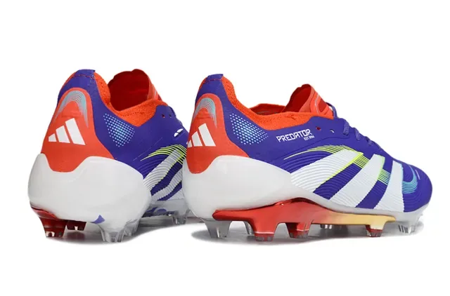 Adidas Predator Roxo Vermelho Parte Superior Sintética Ribeteada Sobreposição de Três Listras Terra Firme Sapatos de Futebol 5