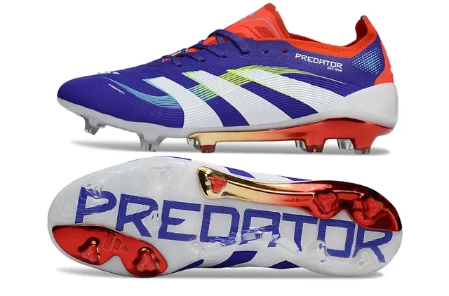 Adidas Predator Roxo Vermelho Parte Superior Sintética Ribeteada Sobreposição de Três Listras Terra Firme Sapatos de Futebol 6