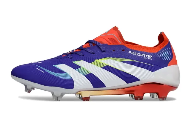 Adidas Predator Roxo Vermelho Parte Superior Sintética Ribeteada Sobreposição de Três Listras Terra Firme Sapatos de Futebol 7