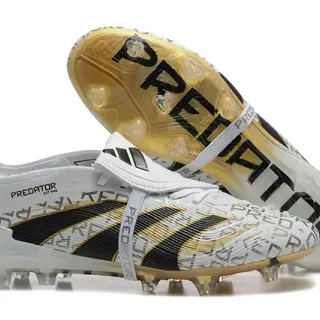 Adidas Predator Blanc Noir Sans lacets Fermeture par courroie Doré translucide Suela Terrain ferme Chaussures de football