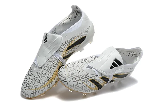 Adidas Predator Branco Preto Sem cadarço Fecho de correia Dourado translucido Sola Chão firme Sapatos de futebol 3