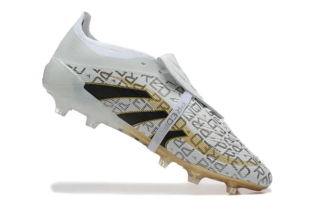 Adidas Predator Branco Preto Sem cadarço Fecho de correia Dourado translucido Sola Chão firme Sapatos de futebol 4