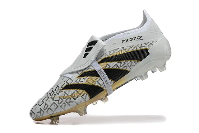 Adidas Predator Branco Preto Sem cadarço Fecho de correia Dourado translucido Sola Chão firme Sapatos de futebol 5