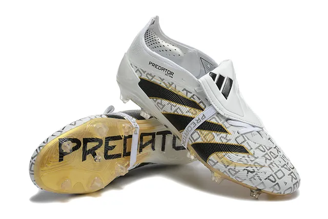 Adidas Predator Branco Preto Sem cadarço Fecho de correia Dourado translucido Sola Chão firme Sapatos de futebol 6