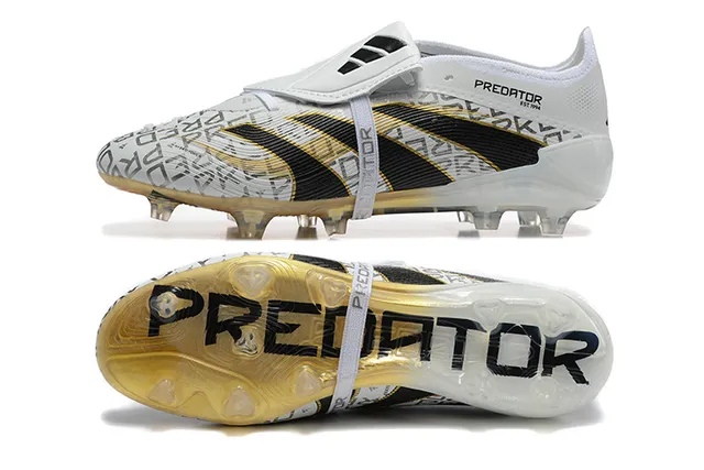 Adidas Predator Branco Preto Sem cadarço Fecho de correia Dourado translucido Sola Chão firme Sapatos de futebol 9