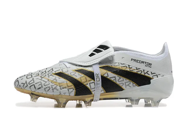 Adidas Predator Branco Preto Sem cadarço Fecho de correia Dourado translucido Sola Chão firme Sapatos de futebol 10