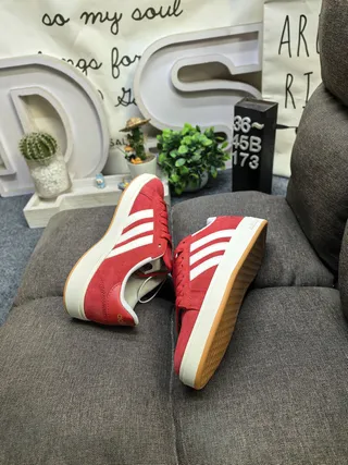 Adidas Red Beige Suede Upper Three-Stripe Side Panel Lifestyle Sneakers 6