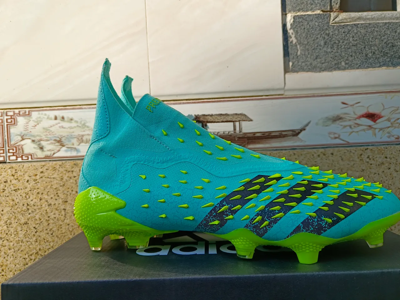 Adidas Vermelho Amarelo Corte Alto Colar Ajuste Calcetim Texturizado Tacado Superior Solo Firme Sapatos de Futebol 9