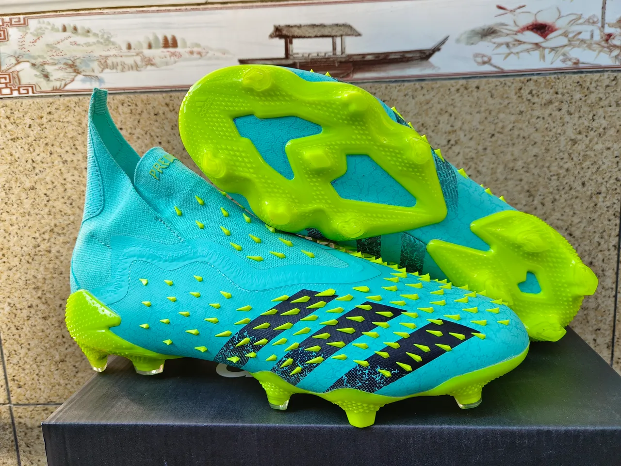 Adidas Vermelho Amarelo Corte Alto Colar Ajuste Calcetim Texturizado Tacado Superior Solo Firme Sapatos de Futebol 11