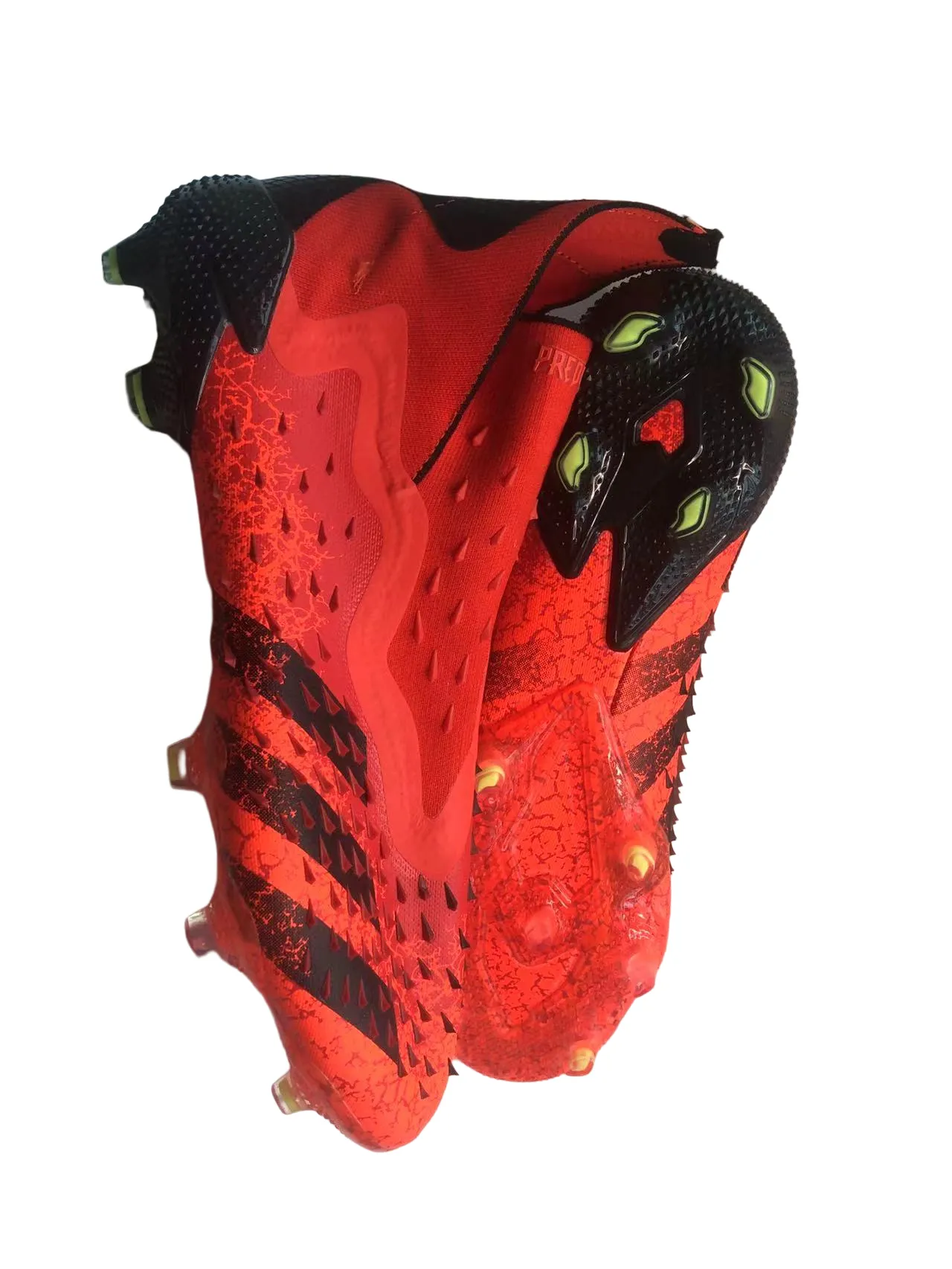 Adidas Vermelho Amarelo Corte Alto Colar Ajuste Calcetim Texturizado Tacado Superior Solo Firme Sapatos de Futebol 15
