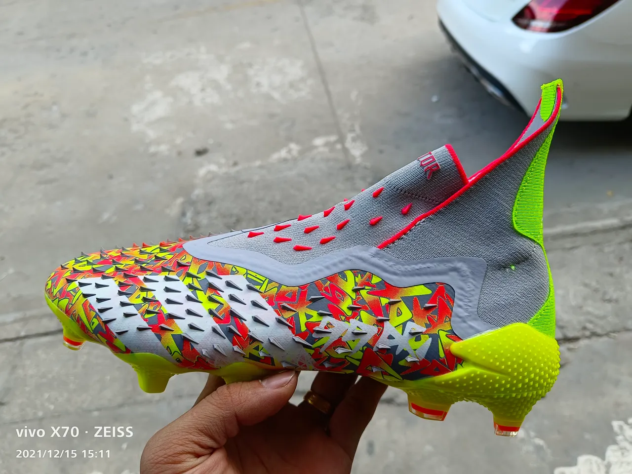 Adidas Vermelho Amarelo Corte Alto Colar Ajuste Calcetim Texturizado Tacado Superior Solo Firme Sapatos de Futebol 16
