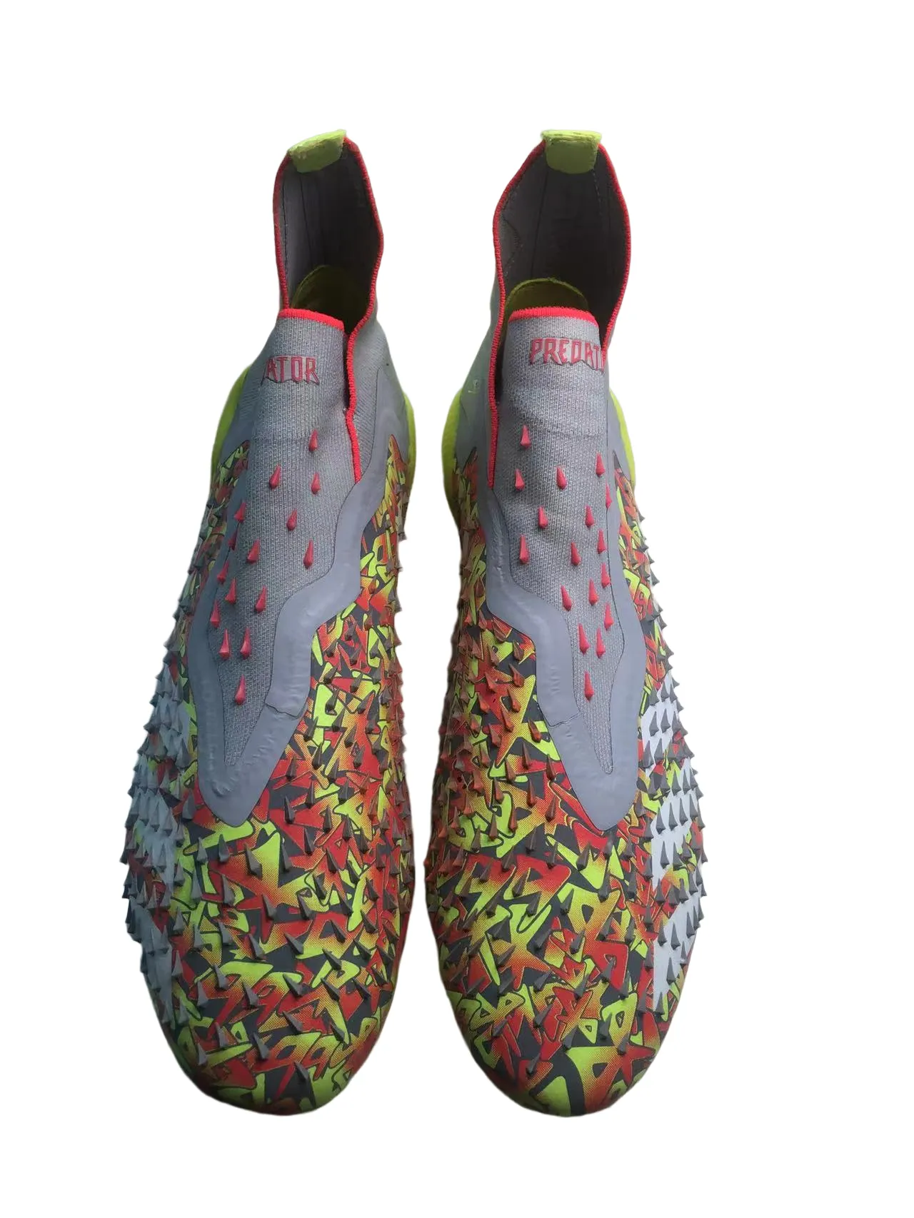 Adidas Vermelho Amarelo Corte Alto Colar Ajuste Calcetim Texturizado Tacado Superior Solo Firme Sapatos de Futebol 19