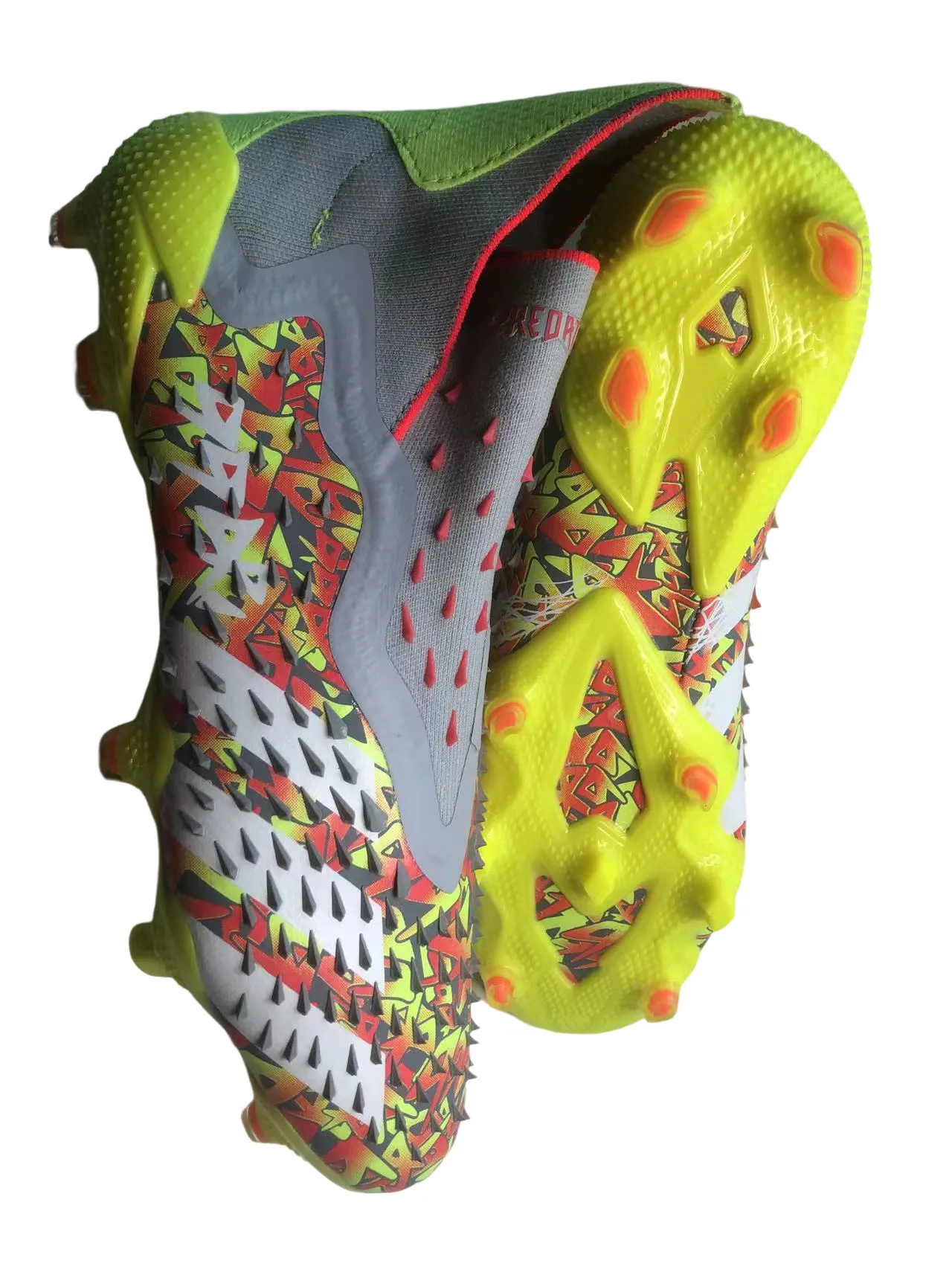 Adidas Vermelho Amarelo Corte Alto Colar Ajuste Calcetim Texturizado Tacado Superior Solo Firme Sapatos de Futebol 20
