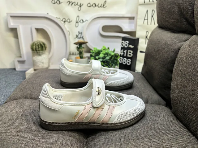 Adidas Samba Beige Blue Laceless Silhouette Three-Stripe Side Panel Mary Jane Shoes 11