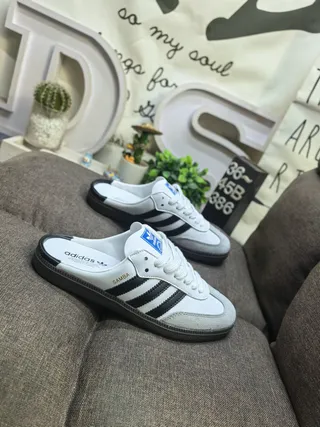 Adidas Samba White and Black Slip-On Loafers 9
