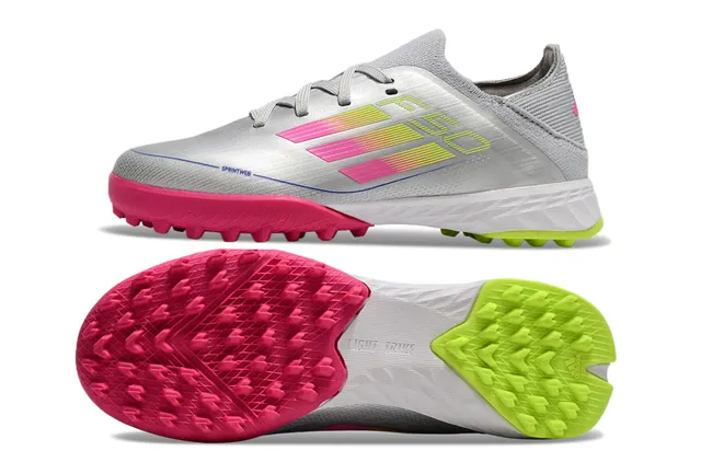 Adidas Silver Pink Low-Cut Knit Upper Gradient Stripe Design Turf Soccer Shoes 4
