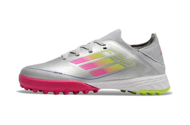 Adidas Silver Pink Low-Cut Knit Upper Gradient Stripe Design Turf Soccer Shoes 5