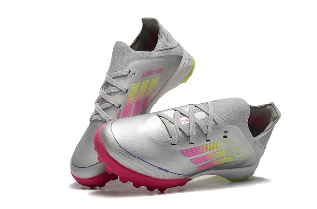 Adidas Silver Pink Low-Cut Knit Upper Gradient Stripe Design Turf Soccer Shoes 8