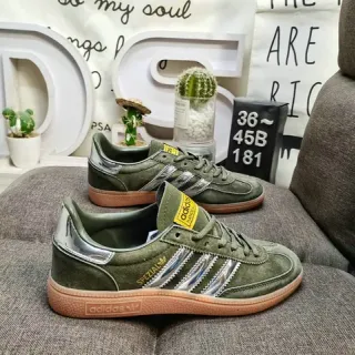 Adidas Spezial أخضر زيتوني سويد خطوط فضية أحذية رياضية أسلوب حياة