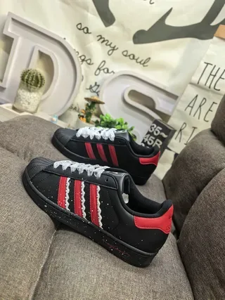 Adidas Superstar Negro Rojo Estrella con Motas Zapatillas Lifestyle 7