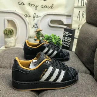 Adidas Superstar أسود أبيض خردل جيلي أسلوب حياة حذاء رياضي