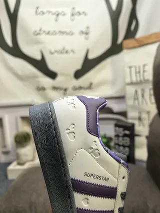 Adidas Superstar حذاء أسلوب حياة رمادي وبنفسجي مبطن بقماش كاروهات 3