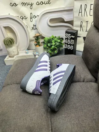 Adidas Superstar حذاء أسلوب حياة رمادي وبنفسجي مبطن بقماش كاروهات 6