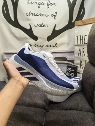 Adidas Ultraboost أبيض بحري بدون لاس إغلاق شرائطي علوة شبكية محبوكة حذاء رياضي لايف ستايل 5