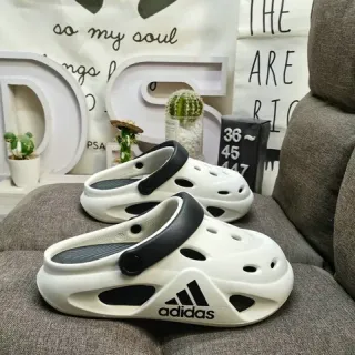 Adidas White Black Molded Foam Construction Ventilated Perforations Clog