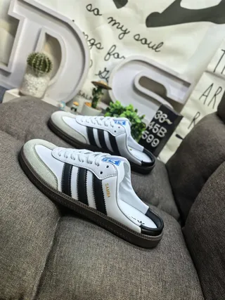 Adidas White Black Slip-On Three-Stripe Loafer 7