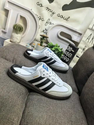 Adidas White Black Slip-On Three-Stripe Loafer 9