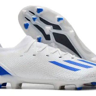 Adidas 白色蓝色针织鞋面不对称系带硬地足球鞋