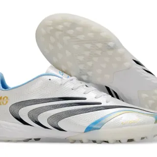Adidas Sapatos de Futebol Turf Brancos e Azuis Low-Cut Sintéticos com Gráficos de Padrão Ondulado