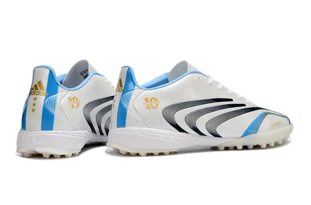 Adidas White Blue Low-Cut Synthetic Upper Wave-Patterned Graphics Turf Soccer Shoes 5
