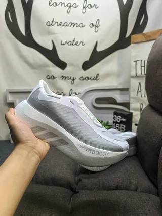 Adidas White Gray Sculpted Monolithic Midsole Engineered Knit Upper Running Shoes 15